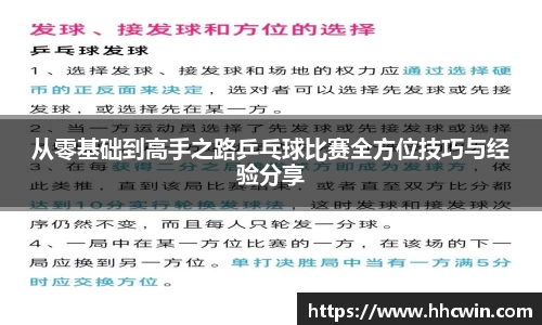 从零基础到高手之路乒乓球比赛全方位技巧与经验分享