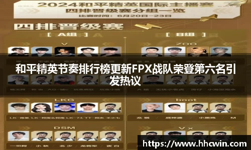 和平精英节奏排行榜更新FPX战队荣登第六名引发热议