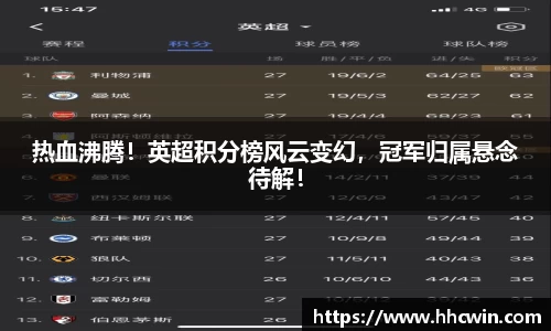 热血沸腾！英超积分榜风云变幻，冠军归属悬念待解！